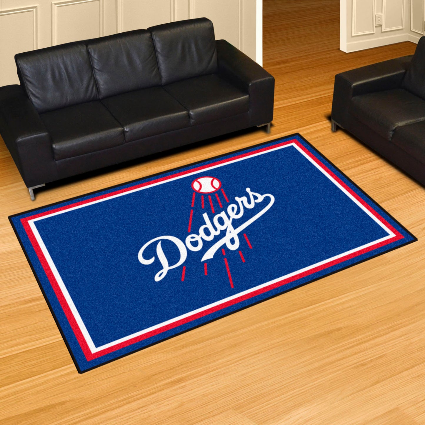 Los Angeles Dodgers 5ft. x 8 ft. Plush Area Rug - "Script Dodgers with Baseball" Logo