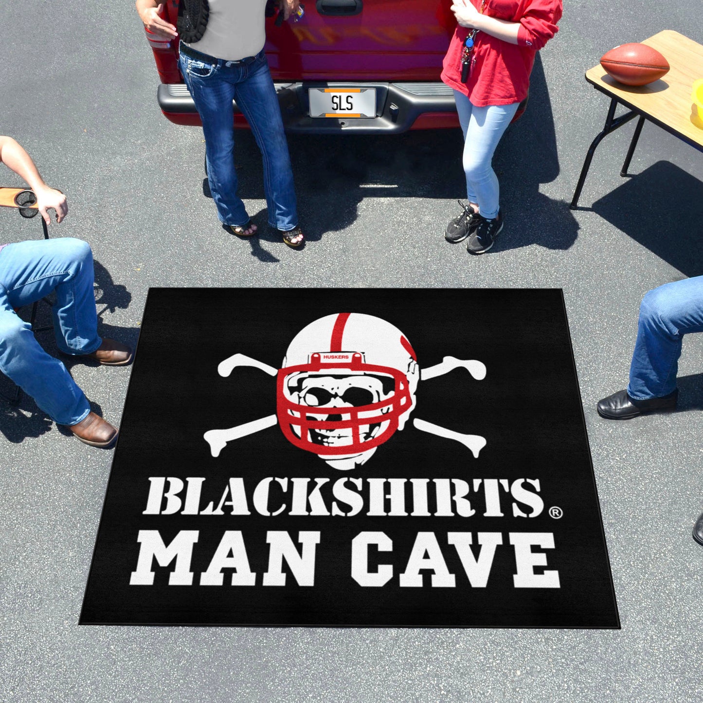 Nebraska Cornhuskers Man Cave Tailgater Rug - 5ft. x 6ft. - Blackshirts Alternate Logo, Black