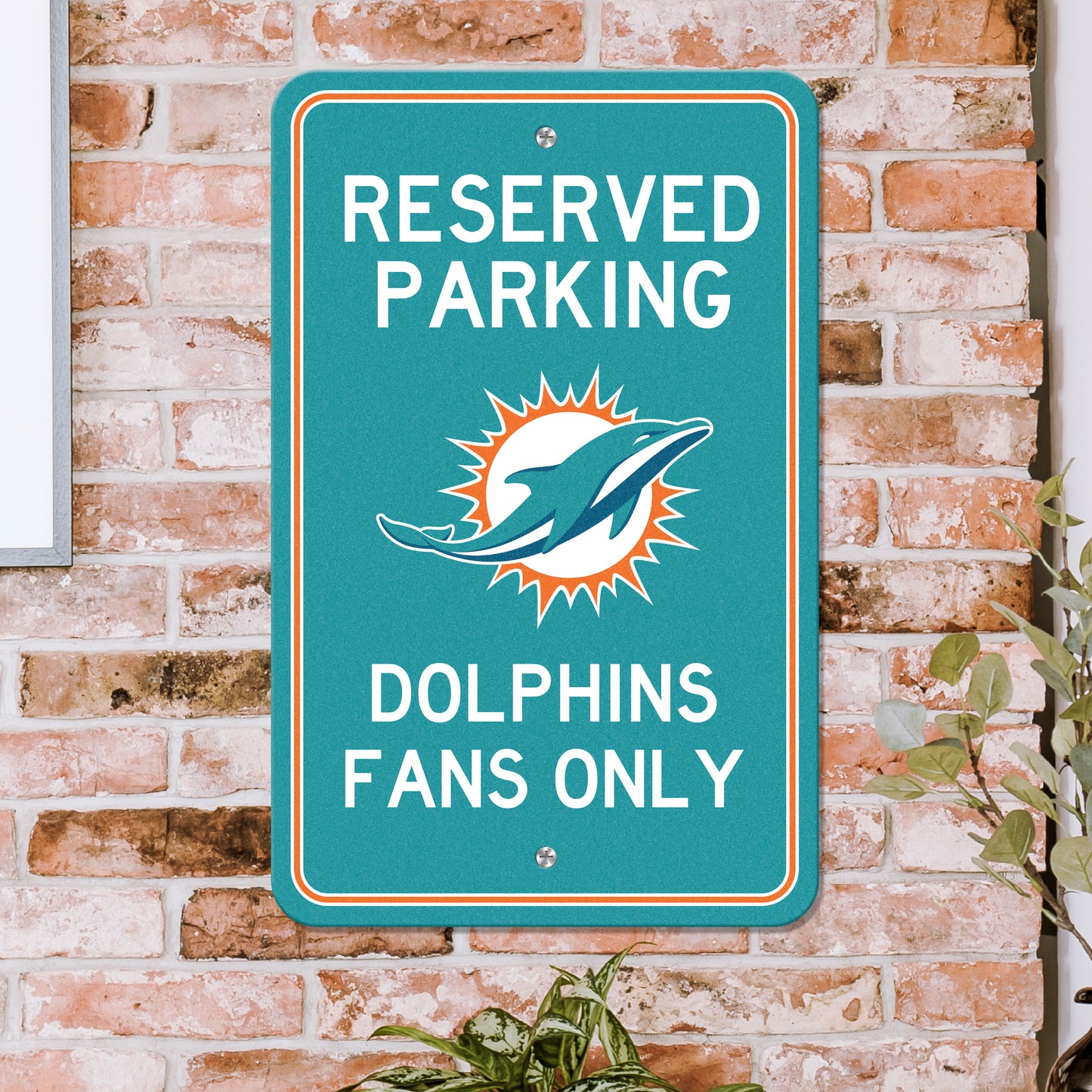 Miami Dolphins Team Color Reserved Parking Sign Décor 18in. X 11.5in. Lightweight
